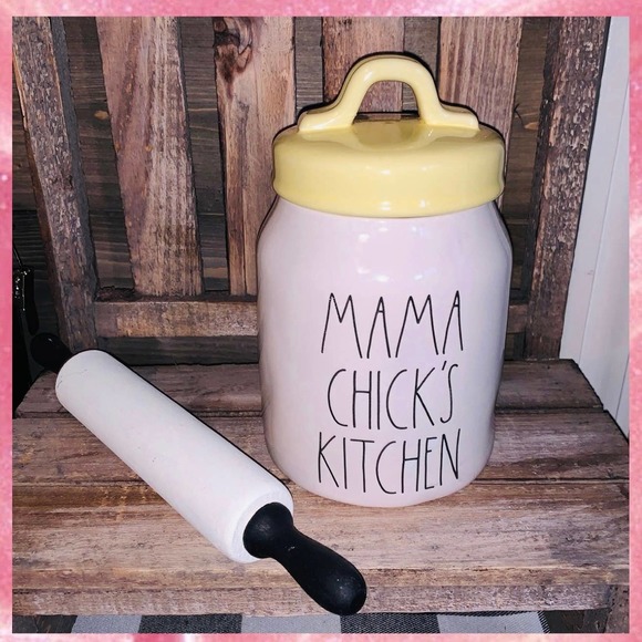 Rae Dunn Other - Rae Dunn Easter Mama Chick s Kitchen Ceramic Canister w/ Lid White Yellow